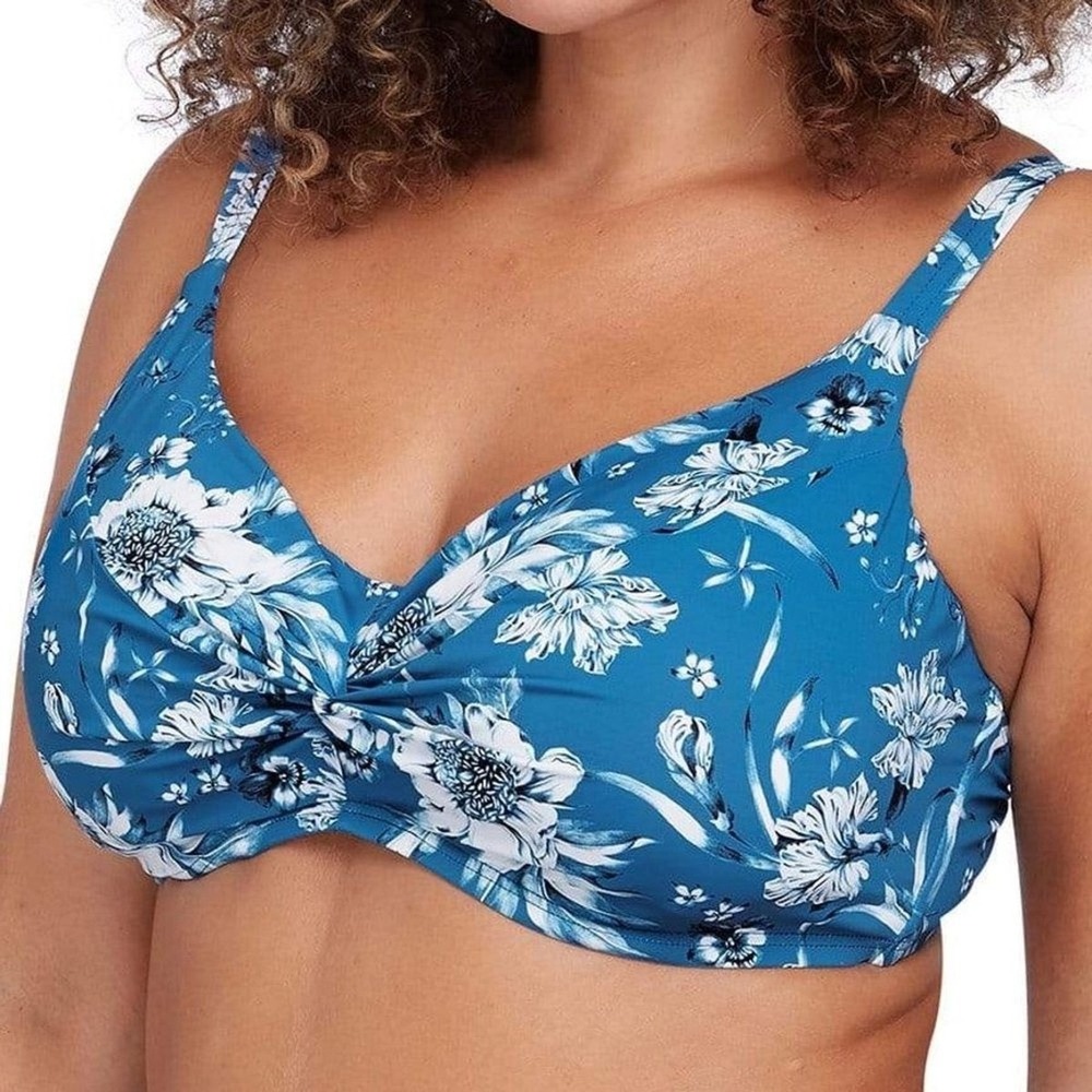 Artesands Fleur Du Champ Monet Underwire Bikini Top Blue Floral Sz 16 D-E Cup